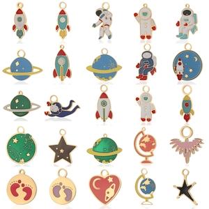 Alloy Enamel Space Theme Charms Astronaut Rocket Planet Pendants For DIY Jewelry Making Bracelet Necklace Findings Craft