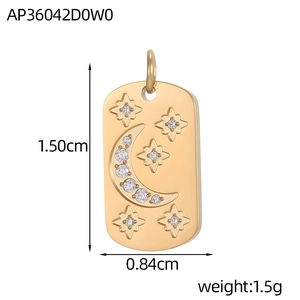 Detail of gold moon and stars rectangle pendant with size 1.50cm by 0.84cm measurements