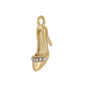 Macro shot of matte gold high heel pendant charm featuring five sparkling zircon stones