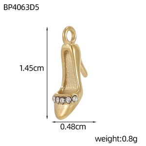 Minimalist gold high heel shoe pendant with inlaid cubic zirconia crystals