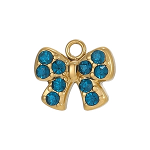 Französischer unregelmäßiger goldener Schleifenanhänger mit tiefblauen Kristallen