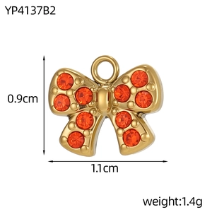 Goldener Schleifenanhänger mit orangefarbenen Strasssteinen, 0.9x1.1cm Edelstahl Anhänger