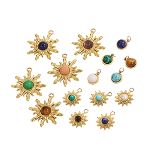 Handmade stainless steel sunflower pendants with colorful natural stone inlays