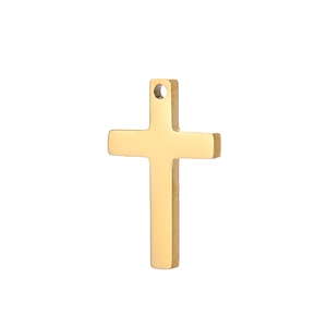 Vue détaillée du pendentif croix en acier inoxydable plaqué or poli avec anneau de bélière
