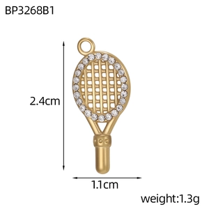 Goldener Tennisschläger Anhänger mit weißen Steinen, 2,4cm Höhe Detailansicht