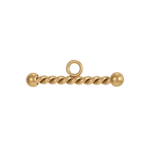 Macro detail of golden twisted toggle clasp T-bar for DIY bracelet and necklace making