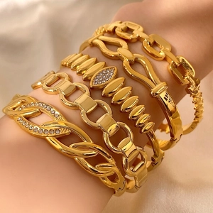Bracciale Rigido alla Moda in Acciaio Inossidabile per Donna Lussuoso Placcato Oro Argento Trama a Catena Forma a Fibbia con Strass Gioielli Regalo