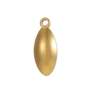 Detailed view of a gold-plated olive-shaped metal charm with matte finish for DIY jewelry