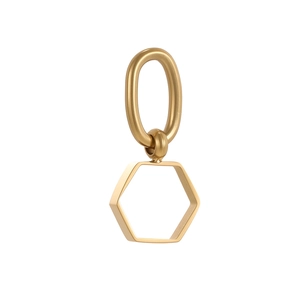 Close-up of golden geometric hexagon pendant with polished finish for DIY jewelry