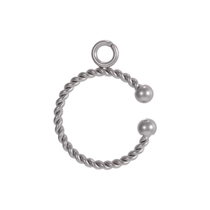 Detailed view of silver twisted metal C-ring with end beads for DIY jewelry making