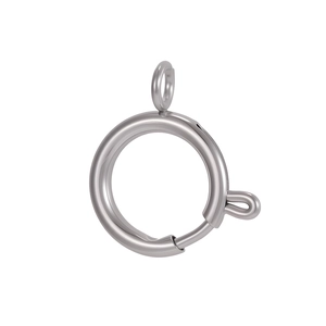 Close-up of polished silver spring ring clasp for jewelry making and DIY necklaces