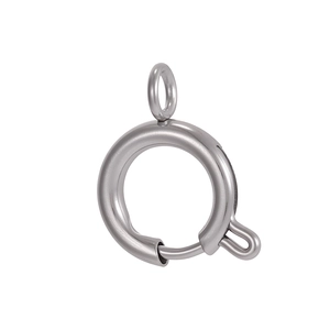 Detailed macro view of a silver spring ring clasp for jewelry necklace chain closure