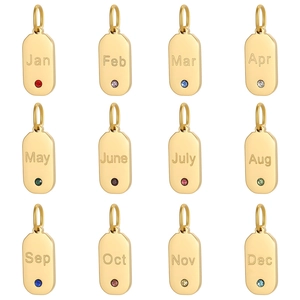 Edelstahl Geburtsstein Monat Anhänger Goldbeschichtet Zirkon Rechteckige Platte Charms Für DIY Halskette Schmuckherstellung
