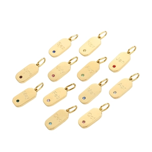 12er-Set goldene Edelstahl-Geburtsstein-Anhänger mit Monatsgravur und bunten Zirkonias