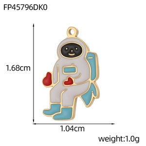 Detail of cartoon astronaut pendant with drip oil enamel and size measurements