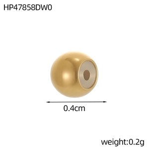 Detailed view of 0.4cm gold polished stainless steel bead with size and weight specs