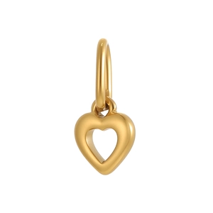 Polished gold hollow heart charm with large oval ring for jewelry making and necklaces
