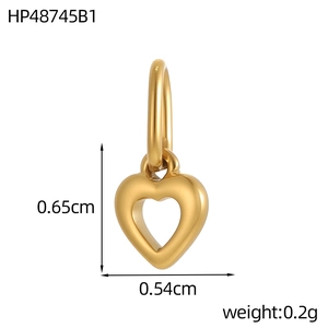 Macro view of gold hollow heart charm with 0.65cm height for DIY jewelry making