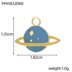 Detailed size view of light blue Saturn planet pendant with dimensions 1.35cm x 1.82cm
