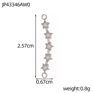 Detailed specs of star charms connector with dimensions 2.57cm and 0.8g weight