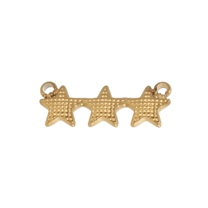 Detailed view of matte gold triple star pendant with textured dots and dual loops