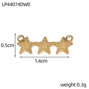Gold triple star jewelry connector with textured dots surface and circular rings