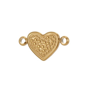 Detailed view of heart-shaped gold plated charm connector with beaded texture for DIY jewelry