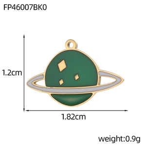 Detailed view of green planet enamel pendant with dimensions 1.82cm and 1.2cm