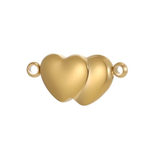Macro detail of golden double-heart jewelry connector with matte finish for bracelets