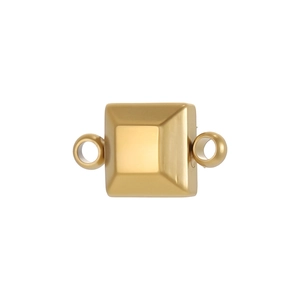 Macro detail of a gold geometric square charm connector for DIY jewelry making
