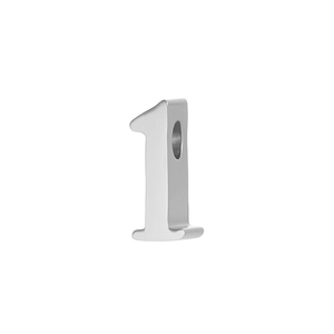 Close-up of 6mm stainless steel number 1 charm bead with polished silver finish for DIY