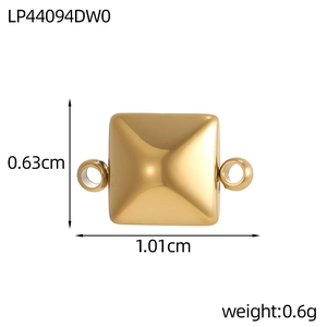 Polished gold square pyramid connector for DIY jewelry with size measurements