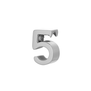 Polished silver stainless steel number 5 pendant charm showing hole for DIY jewelry