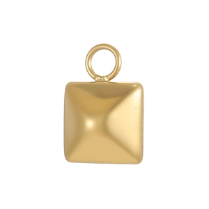 Macro shot of a golden square rivet pendant with a metallic finish and polished loop detail