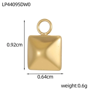 Macro shot of 0.64cm gold stainless steel square cone pendant with measurement labels