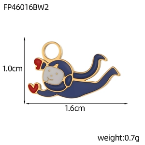 Detailed view of enamel astronaut charm with size 1.0x1.6cm and weight 0.7g specifications