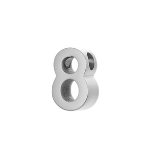 Polished silver stainless steel number 8 charm with side hole for DIY jewelry making