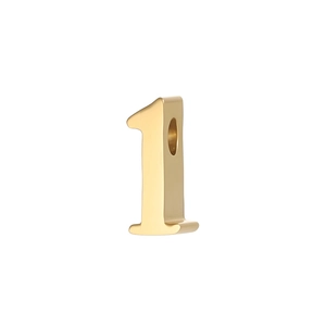 Close-up of golden number 1 pendant with side hole for DIY jewelry making