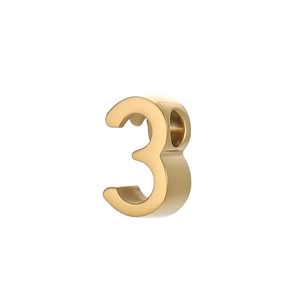 Polished gold 6mm number 3 pendant charm with side holes for DIY jewelry making