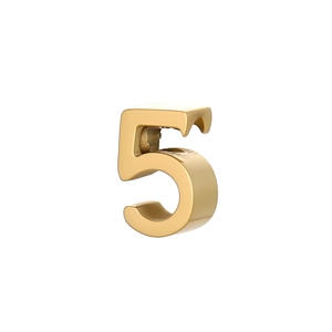 Detailed view of number 5 gold stainless steel charm with brushed finish for DIY jewelry