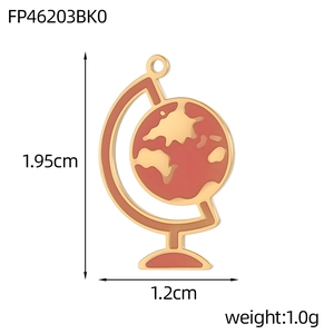 Detailed size map of globe-shaped enamel charm showing 1.95cm height and 1.2cm width