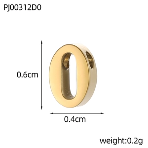 Golden 6mm stainless steel number zero pendant charm for DIY jewelry making