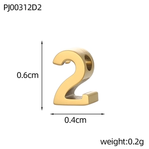 Golden 6mm number 2 pendant charm for DIY jewelry making in stainless steel