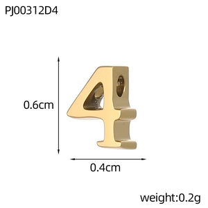 Polished golden stainless steel number 4 pendant DIY jewelry accessory charm