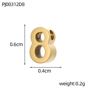 Golden 6mm number 8 charm pendant in matte stainless steel for DIY jewelry