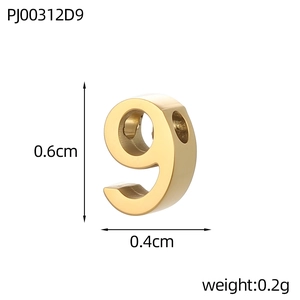 Golden number 9 stainless steel bead for DIY jewelry making, 6mm height mini pendant