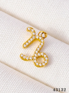 Macro shot of CNC paved crystal zodiac letter pendant in gold-plated stainless steel