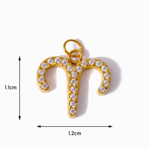 Aries constellation pendant in gold plated steel with cubic zirconia, 1.2cm size