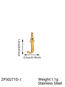 Colgante letra J de acero inoxidable dorado para creación de joyas DIY 1,2cm
