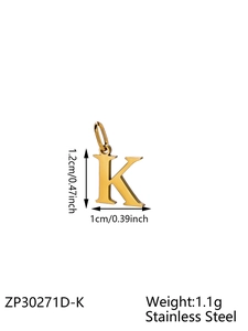 Colgante letra K de acero inoxidable dorado para joyería DIY y collares personalizados